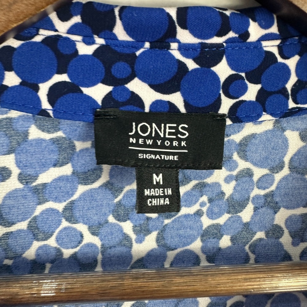 Jones‎ New York Top M Blue Polka Dot Blouse Long Sleeve Career Retro Mod Work - Picture 2 of 6